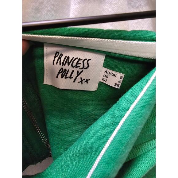 Princess Polly kelly green bandeau exposed zipper pleated crop top US 4 - Picture 2 of 9
